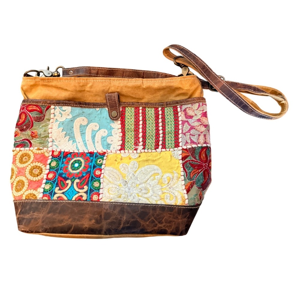 Boho Patchwork Embroidered Brhayna Bags Canvas Leather Crossbody Shoulder Bag - Picture 6 of 12